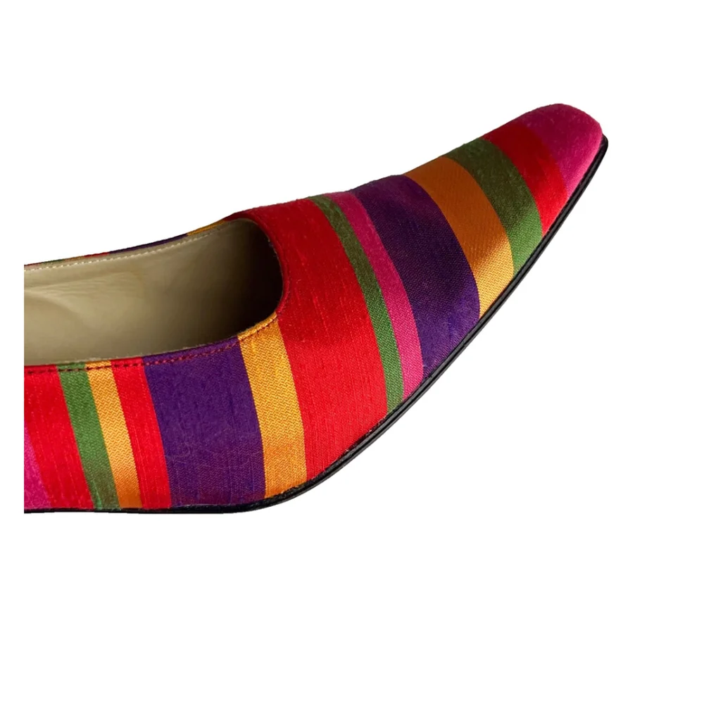 VTG Rangoni Firenze Italian Leather Silk Pumps Rainbow Striped Sz 8 AAA